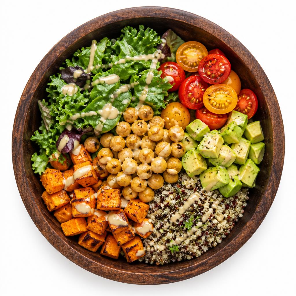 Wooden bowl filled with nutrient-dense whole foods