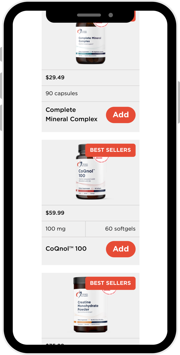 Phone showing the Designs for Health supplement shop